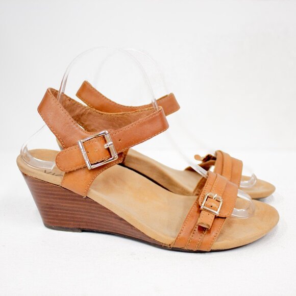 Vionic Noble Laurie Sandals Wedge Heel Ankle Strap Open Toe Brown Leather US 8 - Picture 3 of 12